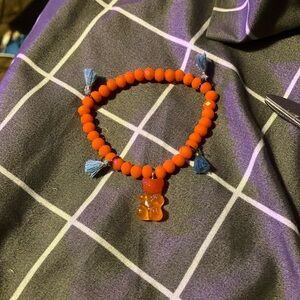 This is a blue and orange bracelet